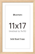 upsimples 11x17 Picture Frame, Natural Solid Wood Picture Frames, Display 9x15 with Mat or 11 x 17 Without, Vertical or Horizontal Wall Hanging, 1 Pack, Natural-Ruum Studio Home
