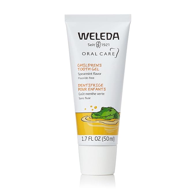 Weleda Oral Care Childrens Tooth Gel, 1.7 Fluid Ounce, Fluoride Free, Spearmint Flavor, Plant Rich Toothpaste with Calendula, Silica and Fennel-Ruum Studio Home
