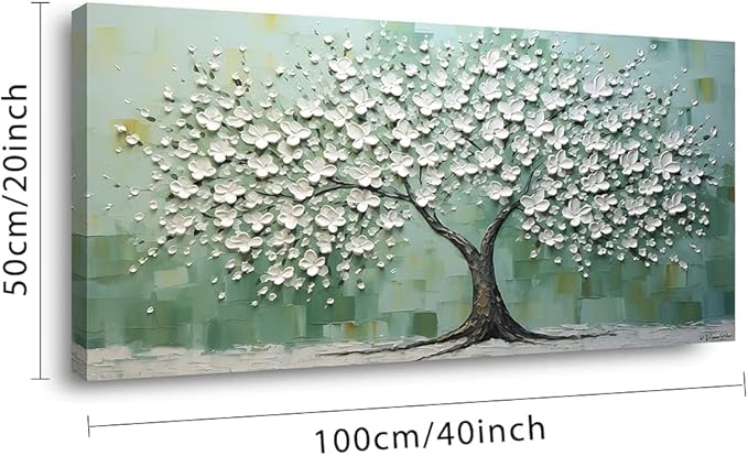 LASMOND Turquoise Tree of Life Wall Art for Living Room Canvas Prints Artwork Modern Abstract Bedroom Office Painting Decor (40x20 Inches)-Ruum Studio Home