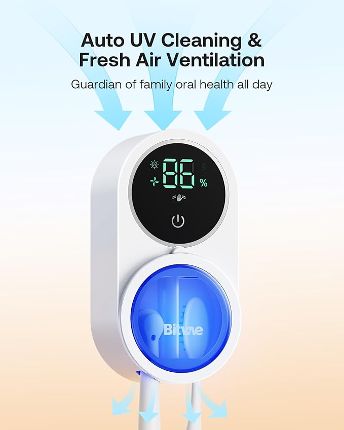 Bitvae Toothbrush Cleaner & Toothbrush Holder, Cleaning and Air Drying, LED Smart Screen, Rechargeable Wall Mount Toothbrush Holder for Bathrooms-Ruum Studio Home