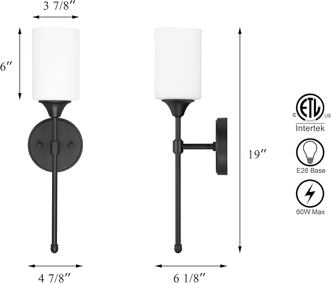 XiNBEi Lighting Wall Sconce, Bathroom Vanity Light with Glass, Wall Fixture Matte Black Finish for Bathroom XB-W1216-MBK-Ruum Studio Home