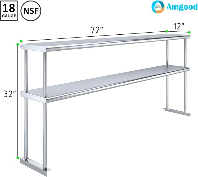 AmGood Double OverShelf Stainless Steel NSF - Many (72" Long x 12" Deep)-Ruum Studio Home