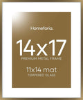 Homeforia 14x17 Picture Frame Bronze, High End Metal 14x17 Brass Poster Frames with Mat 11x14 for Photo, 14 x 17 Frame Matted to 11 by 14 Print, 17x14 Hanging Frame, Tempered Glass, Wall Kit, Set of 1-Ruum Studio Home