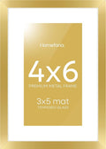 Homeforia 4x6 Picture Frame Gold, High End Metal 4 x 6 Gold Frames with Mat 3 x 5 for Print, 4by6 Desk Frame Matted to 3x5 inch Photo, 4 by 6 Wall or Tabletop Frame, Tempered Glass, Wall Kit, Set of 1-Ruum Studio Home