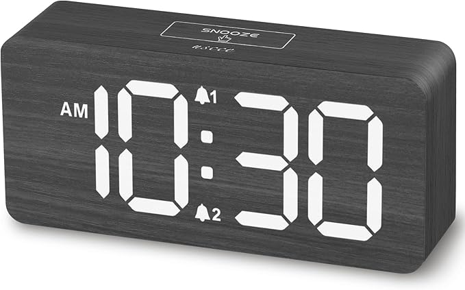 uscce Wooden Digital Alarm Clocks for Bedrooms: Dimmable Dual Alarm Clock with Large Numbers for Bedside Desk - Loud Alarm for Heavy Sleepers with Volume Control - Wood Decor & Gifts-Ruum Studio Home