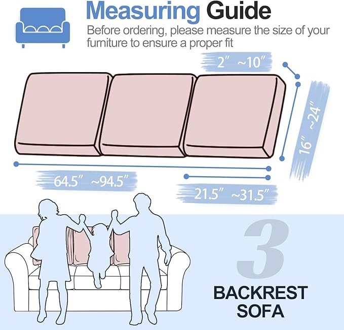 Large Backrest Cushion Covers Super Stretch Backrest Covers for 3 Cushion Couch Sofa, Couch Back Cushion Covers Featuring with Chenille Yarn (Softer Version, 3PC, Pale Pink)-Ruum Studio Home