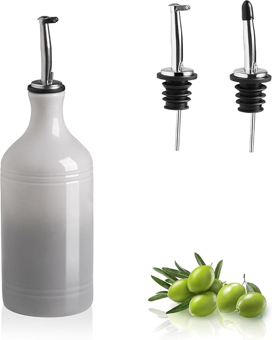 Sweejar Ceramic Olive Oil Dispenser Bottle, Opaque Oil Cruet Protects Oil to Reduce Oxidation, Suitable for Storage Vinegar, Coffee Syrups & Other Liquids, Pack of 1, 15.5 Fl Oz (Gradient Fog Gray)-Ruum Studio Home