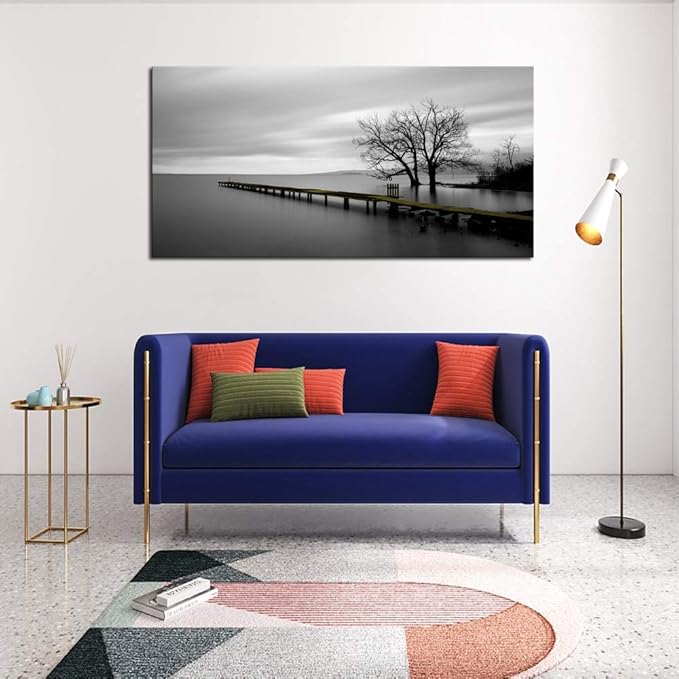 DZL Art S74962 Canvas Prints Modern Minimalist Black and White Lake Trees Landscape Wall Art Painting for Living Room Bedroom Decor Office Wall Decor Home Decoration-Ruum Studio Home