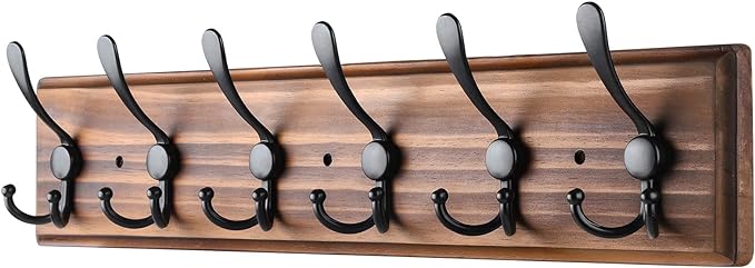 Coat Rack Wall Mount, Wooden Heavy Duty Coat Rack for Wall,6 Triple Coat Hanger Hooks for Hanging Coats,Jacket,Hat,Clothes (Brown, 6 Hooks)-Ruum Studio Home