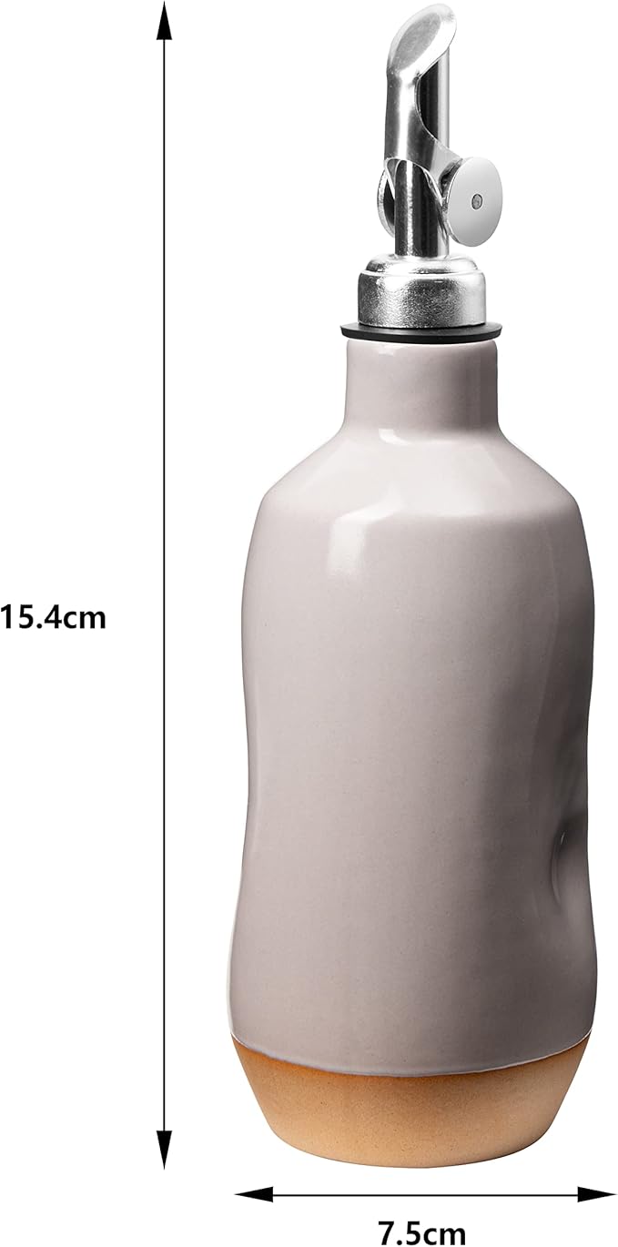 Olive Oil Dispenser Bottle Stoneware Ceramic, Cruet Protects to Reduce Oxidation, Suitable For Storage Of Oil, Vinegar, Coffee Syrups & Other Liquids - Stainless Steel Spout 14Oz-Ruum Studio Home