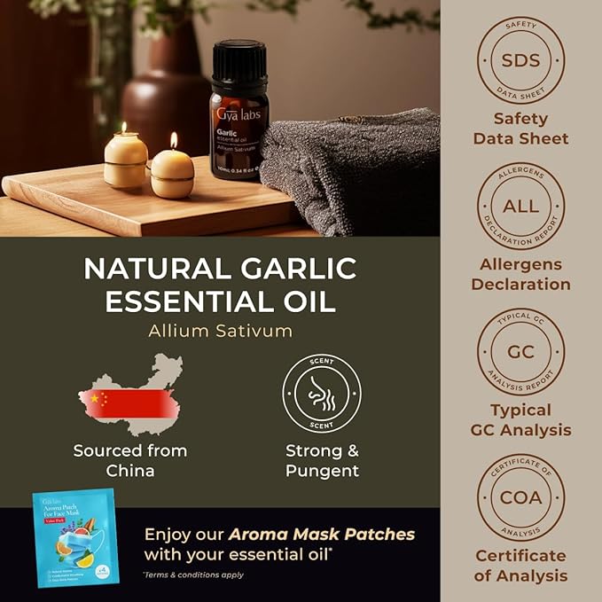 Gya Labs Garlic Essential Oil for Diffuser - 0.34 Fl Oz - 100% Pure Natural Garlic Oil for Skin, Hair, Candle Making Scent-Ruum Studio Home
