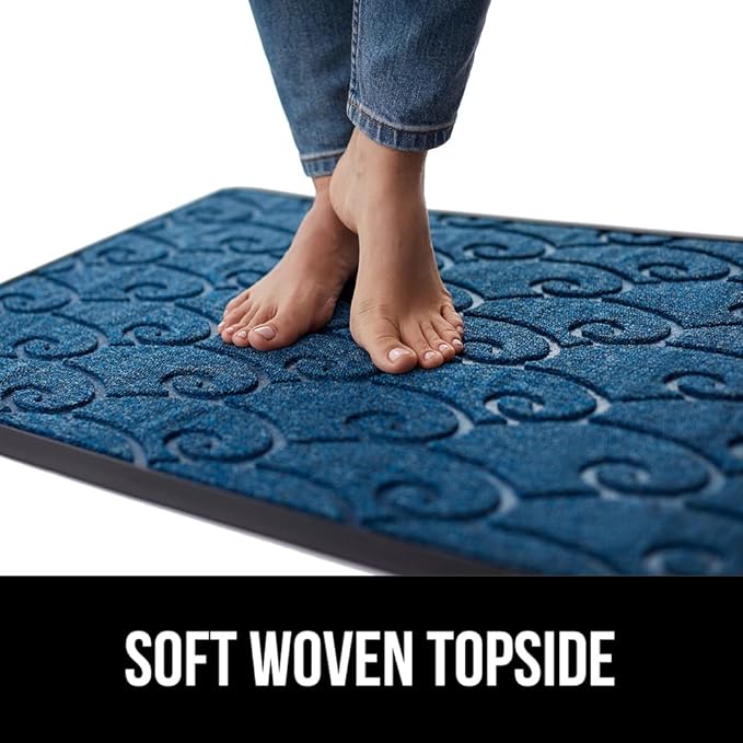GORILLA GRIP 100% Waterproof All-Season WeatherMax Doormat, 47x35, US Designed Natural Rubber, Stain and Fade Resistant, Low Profile Indoor Outdoor Door Mats, Easy Clean Patio Mat, Ocean Blue Waves-Ruum Studio Home