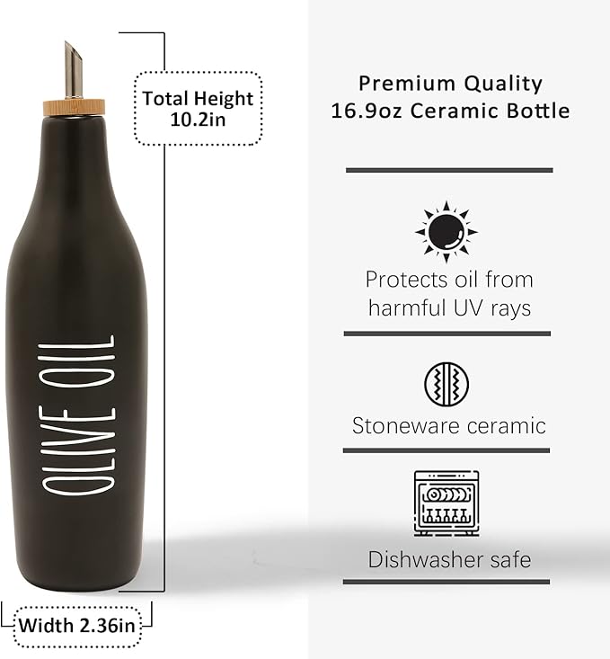 HOMCDALY Ceramic Olive Oil Dispenser for Kitchen, Stoneware 16oz Oil Cruet and Vinegar Bottles Dispenser, Kitchen Dispenser Bottle for EVOO Vinegar Syrups, Modern Farmhouse Design(B-O)-Ruum Studio Home