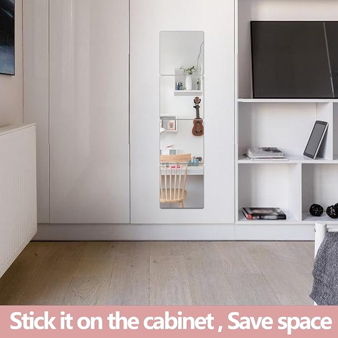 Unbreakable Full Length Wall Mirror,The Door Mirror,4Pack 14''x14'',Acrylic Kids Shatterproof Plexiglass Long Mirrors for Bedroom Closet,Children Non Glass Stick on Mirrors-Ruum Studio Home