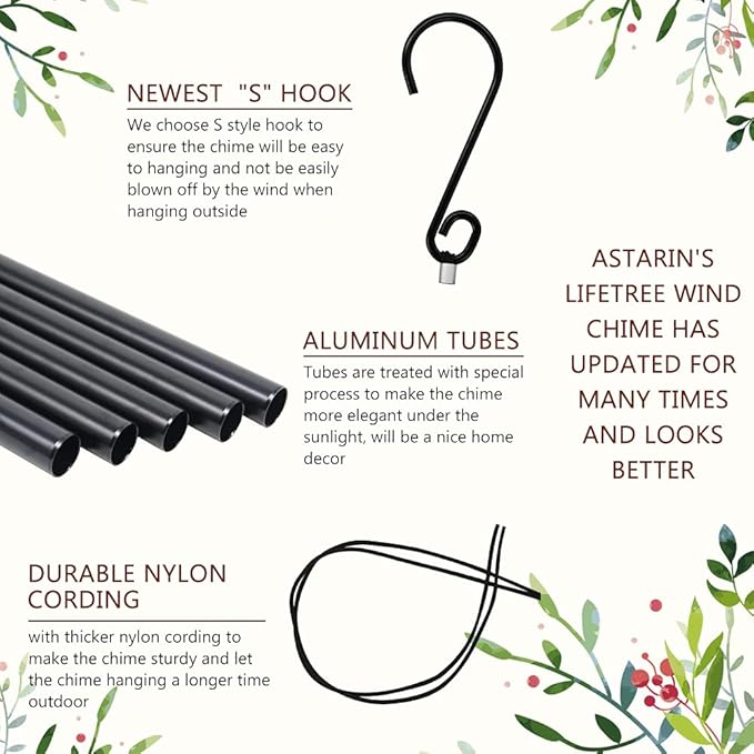 Wind Chimes for Outside,Outdoor Wind Chimes for Mother & Grandma - Large Garden Hanging Decor with Tree of Life Engraving, Perfect for Yard, Home, Christmas, Birthdays-Ruum Studio Home