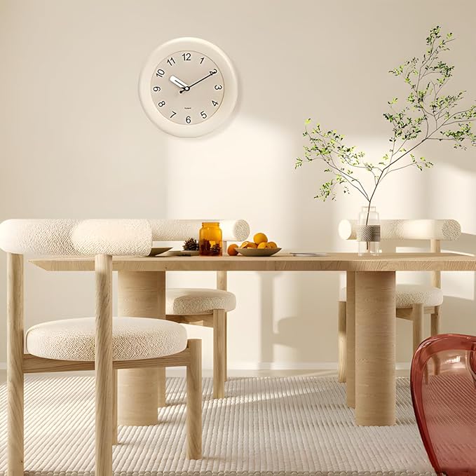 Kesin Wooden Wall Clocks 12 Inch Silent Non Ticking Wall Clocks Battery Operated - Wood White Modern Office Simple Minimalist Clocks Decorative for Kitchen, Home,Bedroom, Office, Home, Living Room