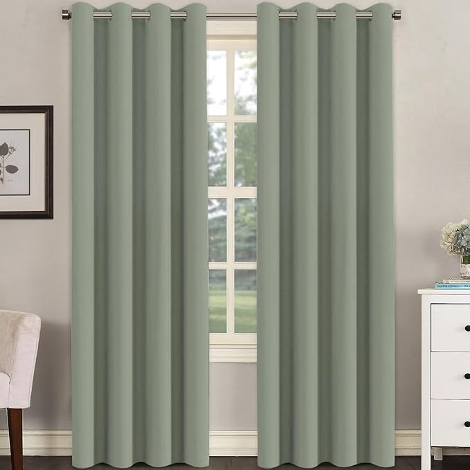H.VERSAILTEX Room Darkening Curtains for Living Room Light Reducing Thermal Insulated Window Treatment Panels/Drapes Grommet Top 2 Panels Sea Grass - 52 x 96 Inches-Ruum Studio Home