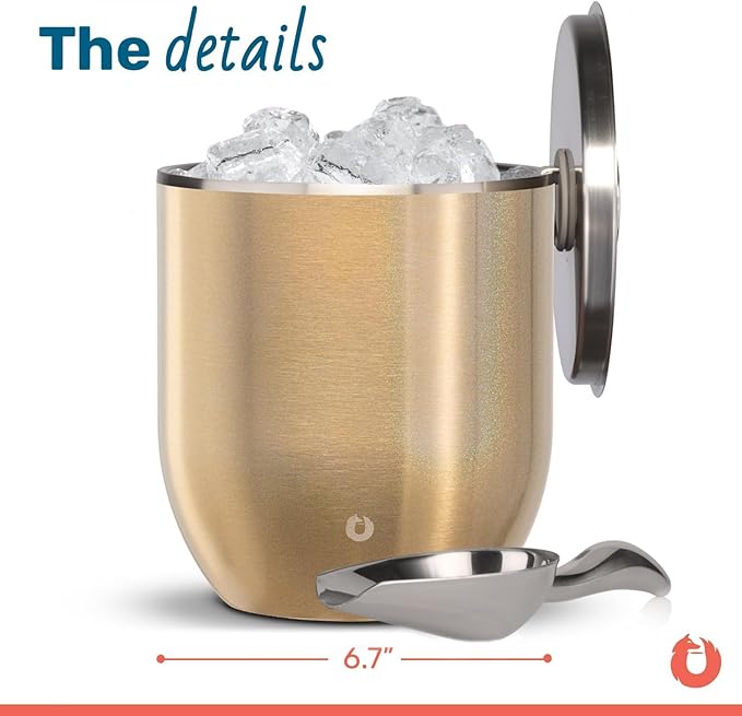 SNOWFOX Plus, Premium Vacuum Insulated Stainless Steel Ice Bucket with Lid/Scoop,Home Bar Accessories,Elegant Bartending Ice Buckets for Parties,Beautiful Outdoor Supplies,3L,Shimmer Gold-Ruum Studio Home