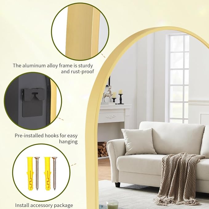 BEAUTYPEAK 32"x42" Arch Bathroom Mirror, Wall Mounted Vanity Metal Frame Mirror for Bedroom, Entryway, Living Room, Gold-Ruum Studio Home