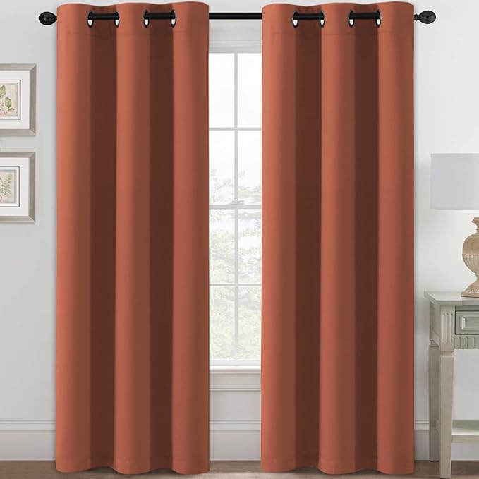 H.VERSAILTEX Blackout Curtains for Bedroom Thermal Insulated Room Darkening Living Room Curtains 84 Inch Long Grommet Privacy Protection Window Curtain Panels/Drapes for Nursery,2 Panels,Orange-Ruum Studio Home