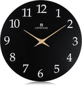 Lafocuse 12 Inch Silent Black Wall Clock Battery Operated for Living Room Decor, Simple Minimalist Wooden Wall Clock for Kitchen Bedroom Office-Ruum Studio Home