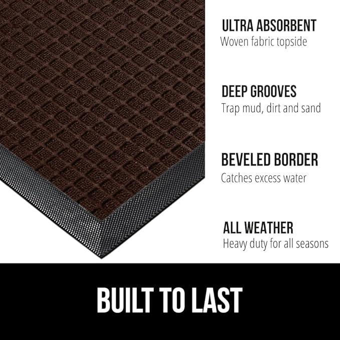 GORILLA GRIP 100% Waterproof All-Season WeatherMax Doormat, 34x58, US Designed Natural Rubber, Stain and Fade Resistant, Low Profile Indoor Outdoor Door Mats, Easy Clean Patio Mat, Coffee Squares-Ruum Studio Home