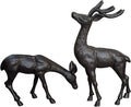 Elegant Pair of Cast Iron Deer Sculptures -22" and 11.4" Tall Male and Female Set for Outdoor Garden Decor, Realistic Animal Statues HC3672-5691-Ruum Studio Home