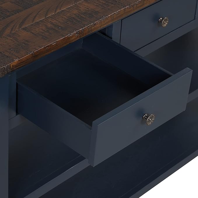 Solid Wood Console Table Sofa Table with Storage Drawers and Bottom Shelf Entryway Table for Entry Hallway Foyer Sofa Couch Table Fully Assembled (48.8" Blue)-Ruum Studio Home