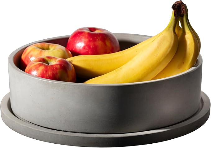 Simon Brothers Concrete Fruit Bowl and Tray Set for Kitchen Counter - Large Decorative Bowls for Home Decor - Modern Key Bowl for Entryway Table - Key Holder and Vanity Tray-Ruum Studio Home