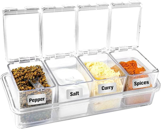 XIUDI Clear Seasoning Rack Spice Pots-4 Pieces Clear Seasoning Storage Container for Spice Salt Sugar Cruet.Acrylic Seasoning Box, Cruet with Cover and Spoon-Ruum Studio Home