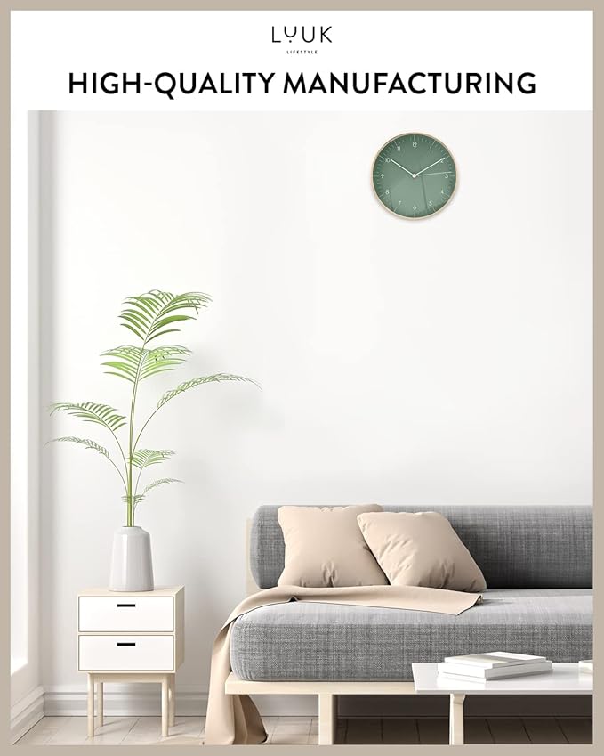 LUUK LIFESTYLE Wall Clock with Silent Movement, Without Ticking, Elegant and Functional Design, Housewarming Gift idea, Decorative, Dark Green and Gold-Ruum Studio Home