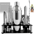 14-Piece Cocktail Shaker Set Bartender Kit with Black Stand, Bar Tool Set for Drink Mixing Bartending Kit Bar Sets Accessories: 750ml(25oz) Shaker, Jigger, Muddler, Cocktail Recipes (Silver)-Ruum Studio Home