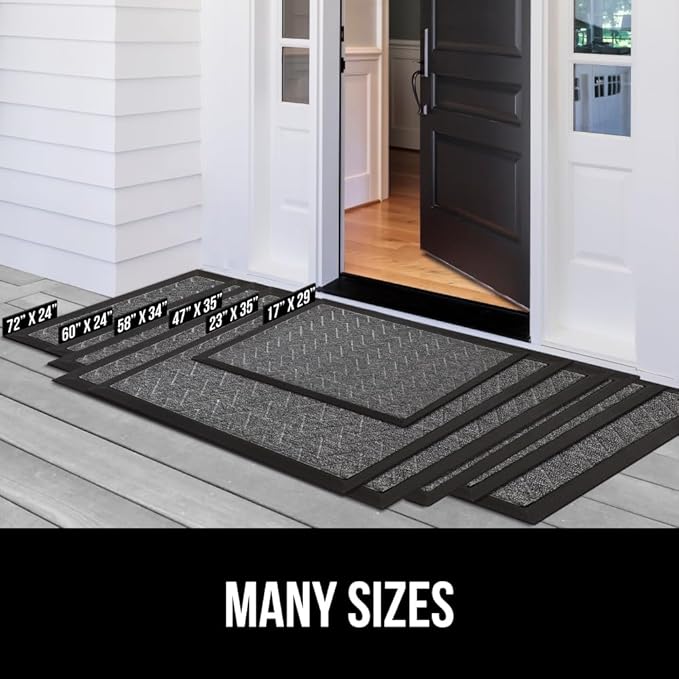 GORILLA GRIP 100% Waterproof All-Season WeatherMax Doormat, 34x58, US Designed Natural Rubber, Stain and Fade Resistant, Low Profile Indoor Outdoor Door Mats, Easy Clean Patio Mat, Steel Chevron-Ruum Studio Home