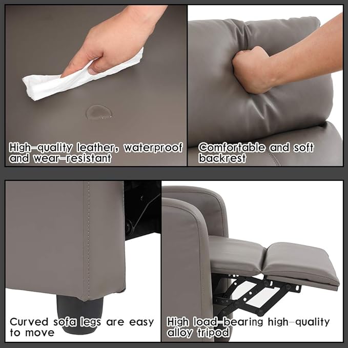 BestMassage | Recliner Chair | No Massage Function | Pu Grey | with Lumbar Support, Adjustable Push Back, Wide Armrests, Footrest & Padded Seat | Easy Assembly | for Living Room, Home Theatre-Ruum Studio Home