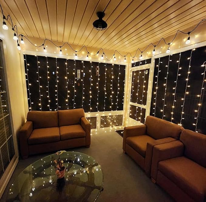 Lighting EVER 594 LED Curtain Lights, 20 x 10 ft Plug in Hanging Fairy String Lights, Wedding Party Backdrop Lights, Window Twinkle Lights for Wall, Patio, NOT Connectable (27 Strings, 9" Apart)-Ruum Studio Home