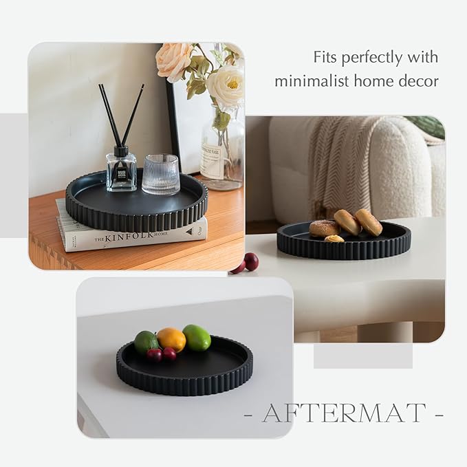 Decorative Tray for Coffee Table, Living Room, Side Table, 2 Packs 11" Black Round Concrete Home Decor Serving Trays for Accent Table, Console Table-Ruum Studio Home