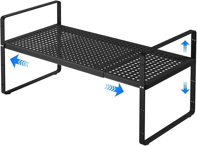 Expandable Cabinet Shelf Organizers, Kitchen Small Stand Rack Organization for Countertop Cupborad Pantry, Black 1 Pack-Ruum Studio Home