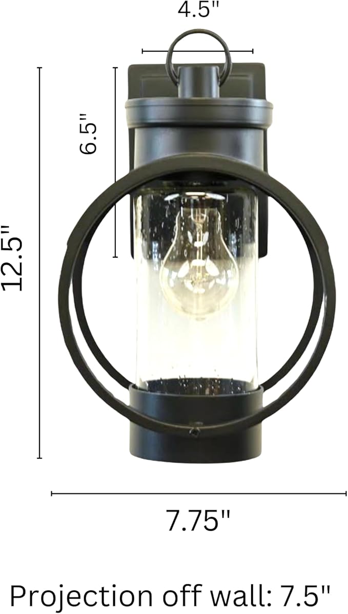 Muskoka Lifestyle Products Black Outdoor Weatherproof Wall Sconce Light Fixture, Rustic Porch Light, Entryway Light, Outdoor Wall Sconce Lantern-Ruum Studio Home