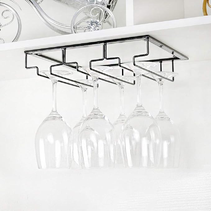 Wine Glass Rack - Under Cabinet Stemware Wine Glass Holder Glasses Storage Hanger Metal Organizer for Bar Kitchen Black-Ruum Studio Home