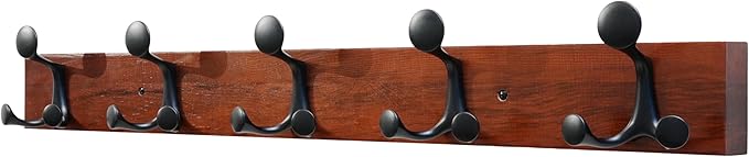 SKOLOO 30-Inch Cherry Wood Coat Rack Wall Mount with 5 Triple Hooks - Ideal for Family Entrances, Classrooms, and Pet Supplies Storage - Perfect Coat Hooks for Wall-Ruum Studio Home