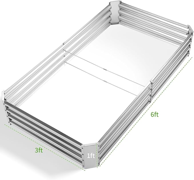 Land Guard 6×3×1ft Galvanized Metal Raised Garden Bed, Metal Planter Kit Box Outdoor for Deep-Rooted Vegetables, Flowers, Green and Herbs……-Ruum Studio Home