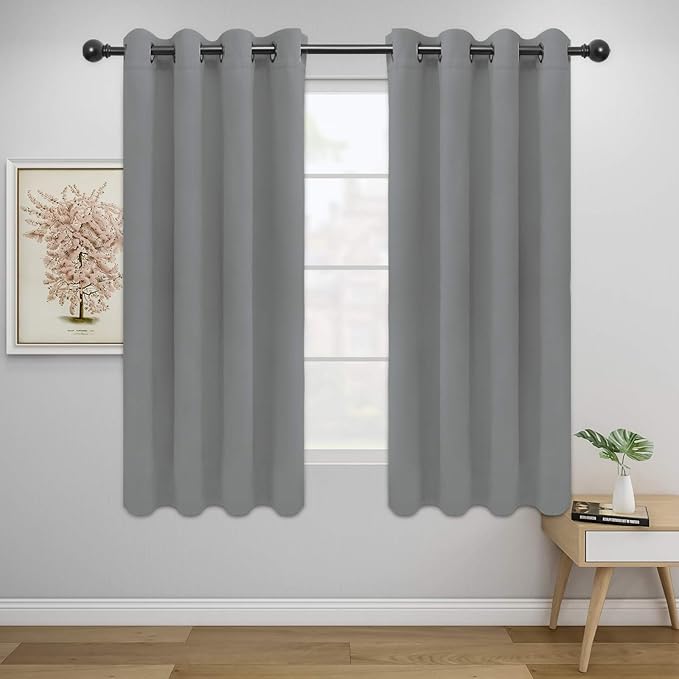 Easy-Going Blackout Curtains for Bedroom, Solid Thermal Insulated Grommet and Noise Reduction Window Drapes, Room Darkening Curtains for Living Room, 2 Panels (52x63 in,Light Gray)-Ruum Studio Home