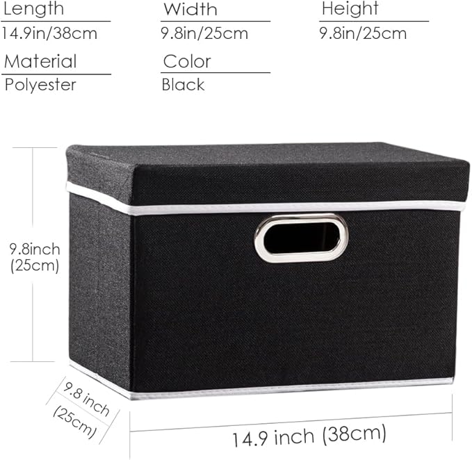 PRANDOM Foldable Storage Box with Lid [1-Pack] Fabric Collapsible Storage Bin Organizer Container Basket Cube with Cover for Home Bedroom Closet Office Nursery Black (14.9x9.8x9.8)-Ruum Studio Home
