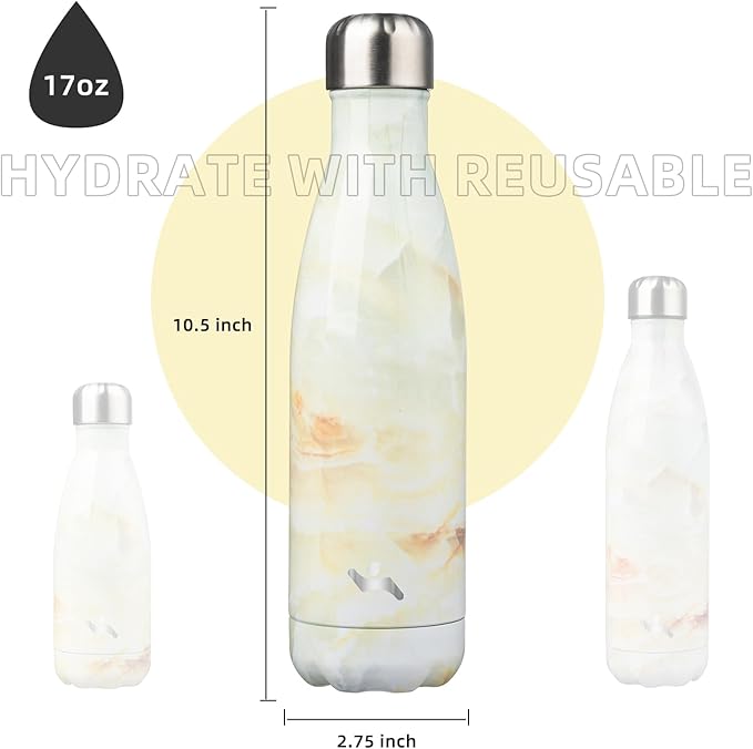 Insulated Water Bottles,17 oz Double Wall Stainless Steel Vacumm Metal Flask for Sports Travel,Marble Jade-Ruum Studio Home