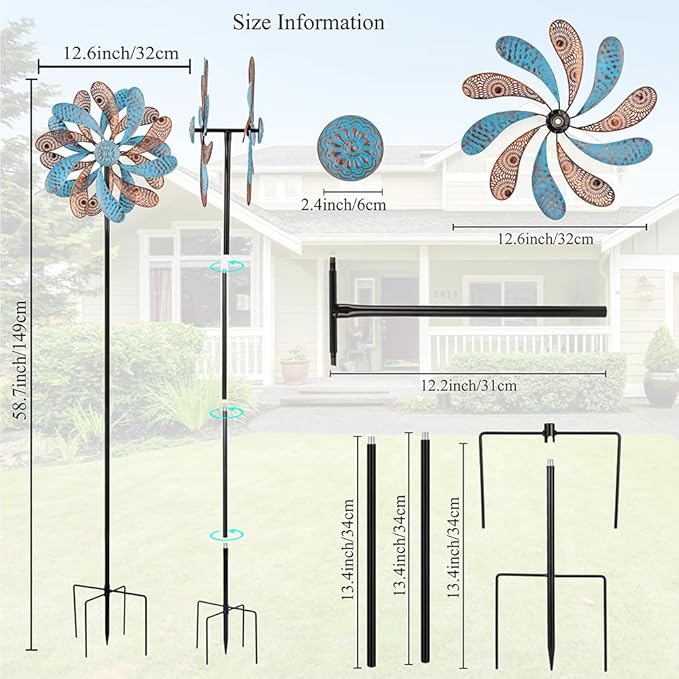 Viveta Wind Spinner for Yard and Garden, 58.7 * 12.6" Kinetic Wind Spinners Metal Windmills for Outside Yard Patio Lawn Decor-Ruum Studio Home