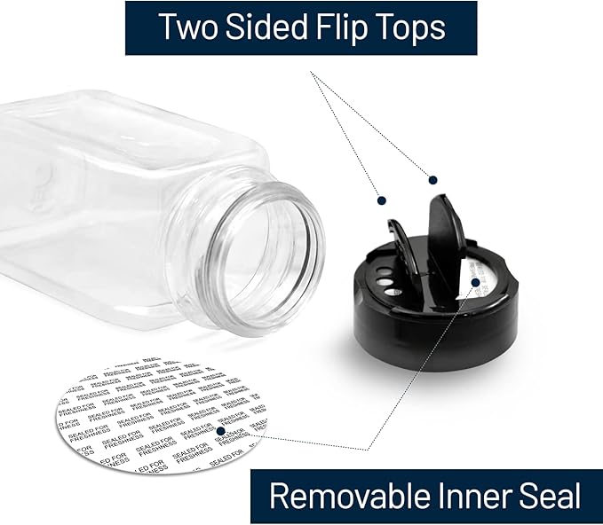 RoyalHouse 6 Pack 9.5 Oz Plastic Spice Jars with Black Cap, Clear and Safe Plastic Bottle Containers with Shaker Lids for Storing Spice, Herbs and Seasoning Powders, BPA Free, Made in USA-Ruum Studio Home