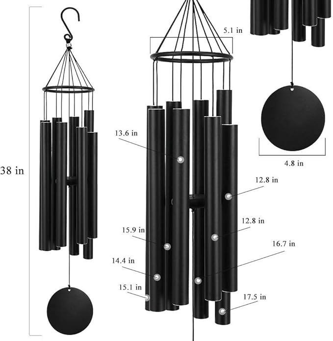 ASTARIN Large Wind Chimes for Outside(38 inch), Sympathy Wind Chimes Outdoor Clearance with 8 Aluminum Tuned Black Tubes, Memorial Wind Chimes Gift Decoration for Home, Garden,Patio,Backyard.-Ruum Studio Home