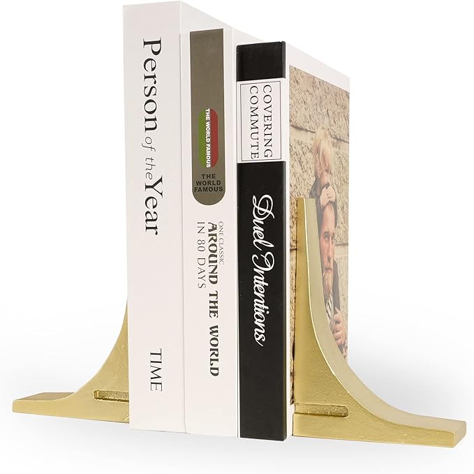Ambipolar Gold Cast Iron Bookends, Sharp Triangle Theme, Decorative Bookends for Living Room, Office, Desktop, Bookshelves Decor, Bookends for Heavy Books-Ruum Studio Home