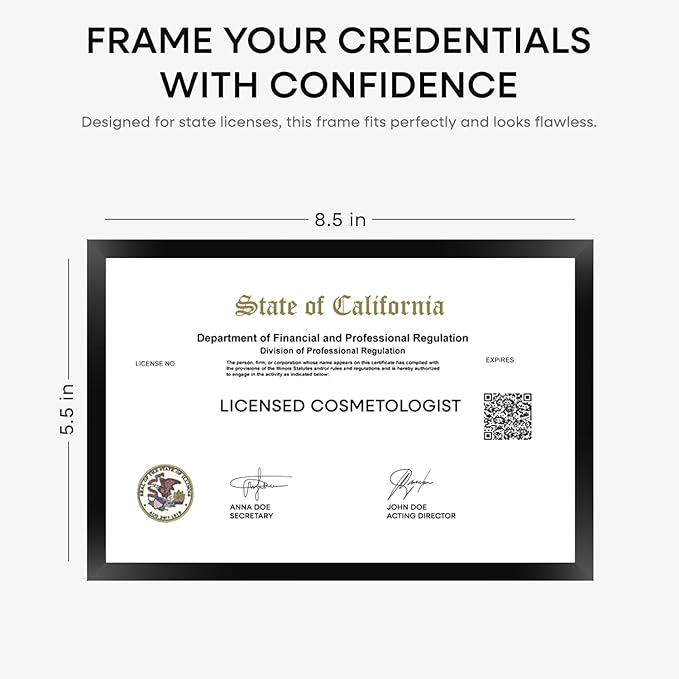 Homeforia 5.5 x 8.5 Business License Frame Black, High End Metal 5.5x8.5 Certificate Frames, 8.5x5.5 Document Frames for Wall or Tabletop, 5.5 by 8.5 Picture Frames, Tempered Glass, Wall Kit, Set of 1-Ruum Studio Home