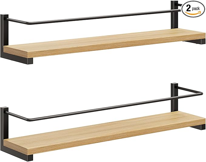 OROPY Spice Rack Wall Mounted, Rustic Wood Hanging Rack for Over The Stove, Kitchen Wall, 2 Pack-Ruum Studio Home